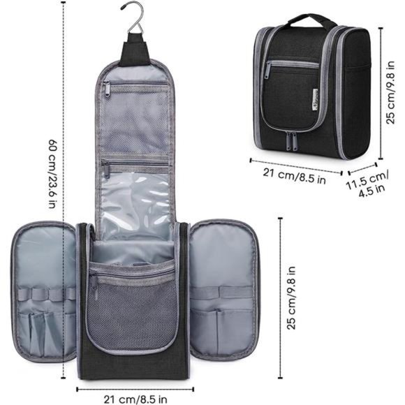 Hanging Travel Toiletry Bag Cosmetic Make up Organizer for Women and Men Black - Picture 3 of 6